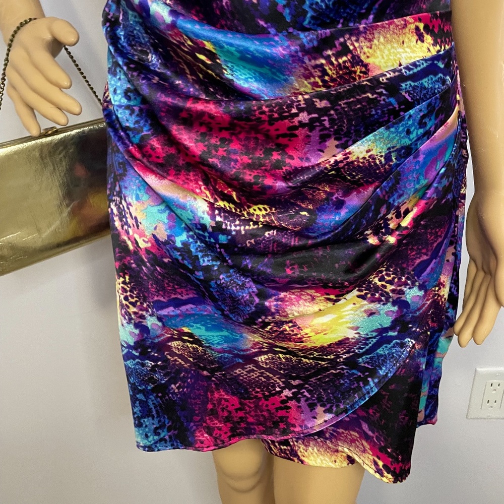 Fun Bright Psychedelic Strapless Pleated Asymmetr… - image 6